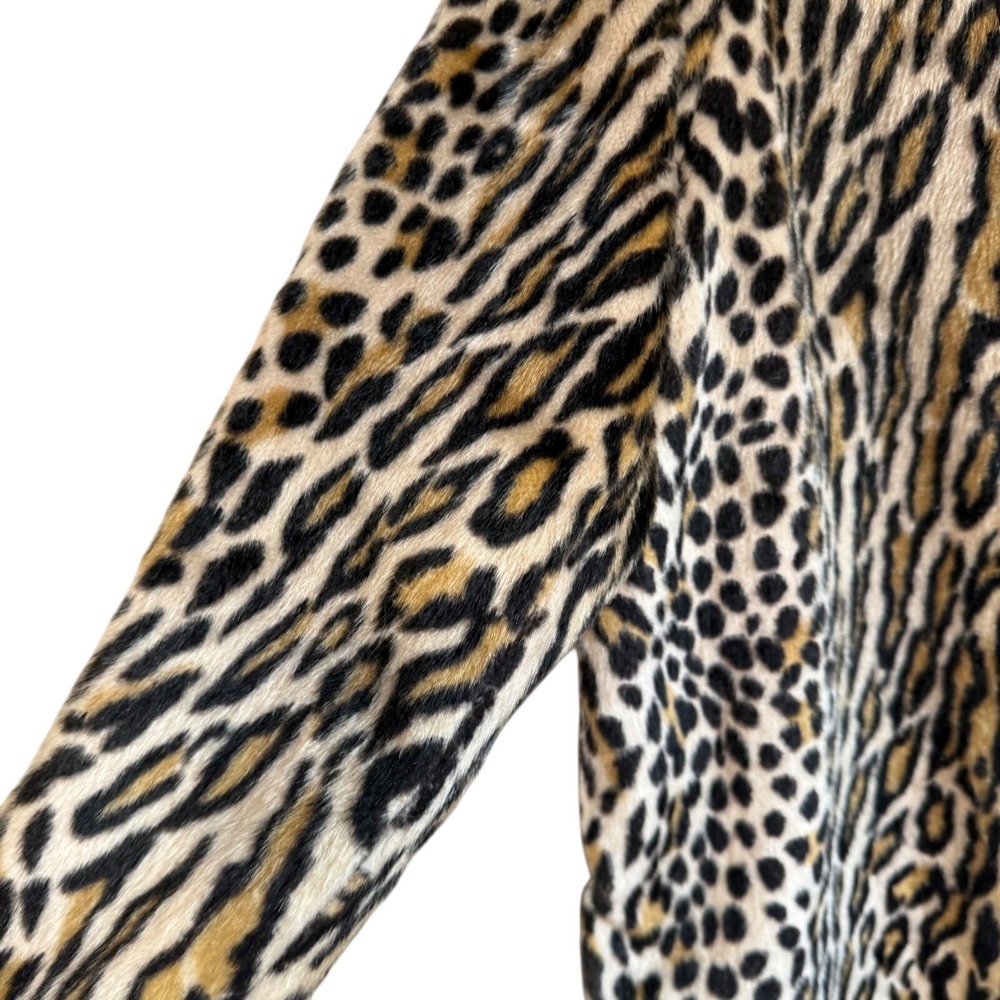 Vintage Safari Sportowne Leopard Faux‎ Fur Coat Double Breasted Animal Print L - Picture 12 of 16